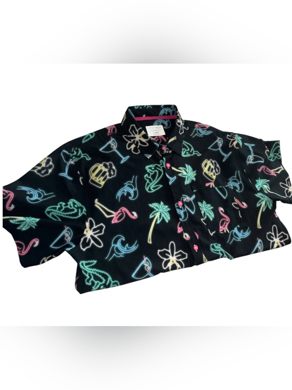 Black Neon Tropical Print Button-Down Shirt